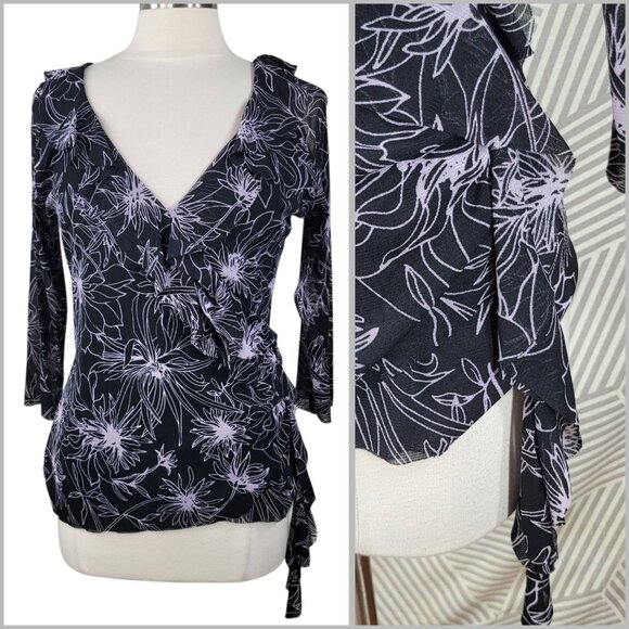 Vintage Y2K The Limited Top Mesh XL Chiffon Floral Wrap Ruffle Alt Pink Black - Picture 1 of 8